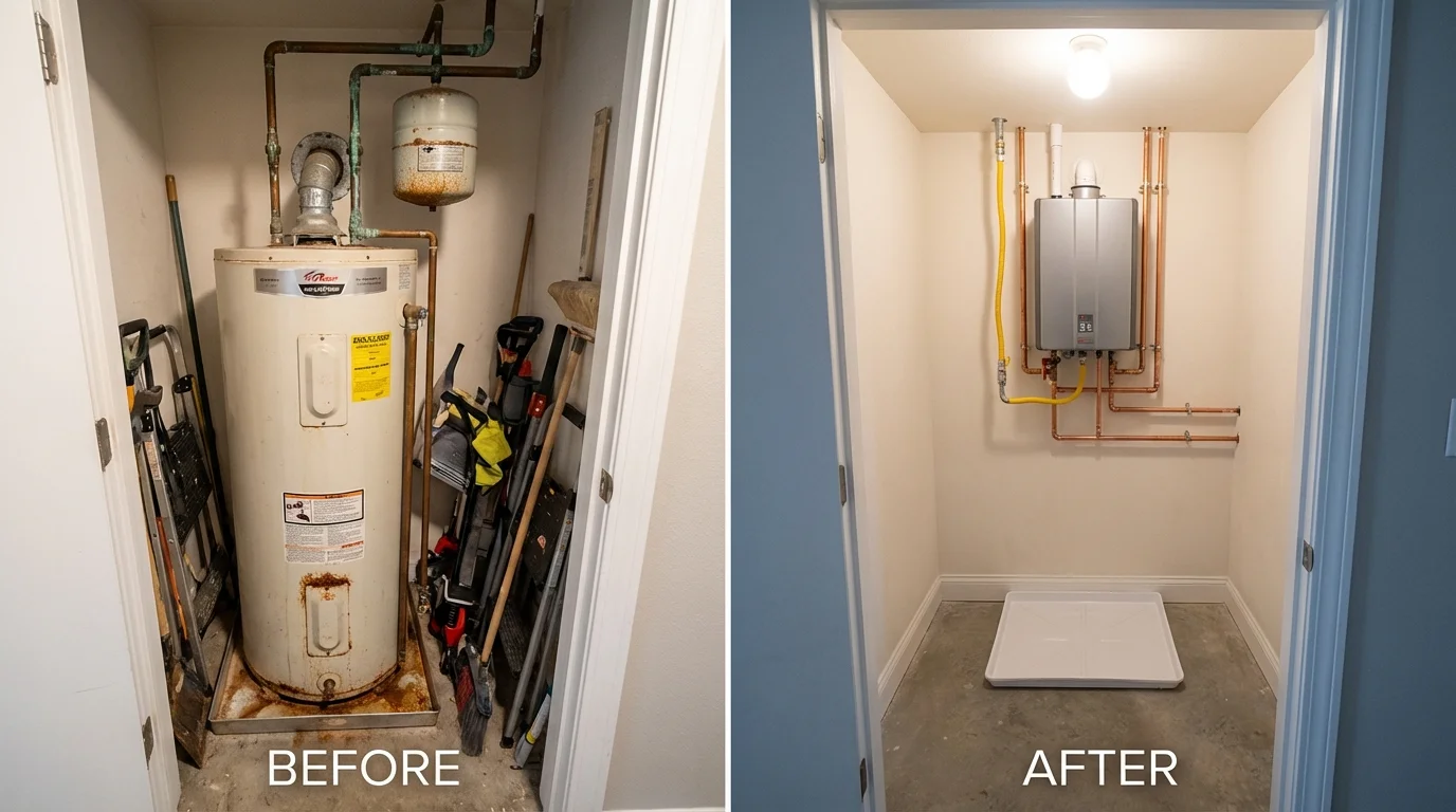 Tank water heater versus wall-mounted tankless unit comparison for Willowbrook, IL homeowners